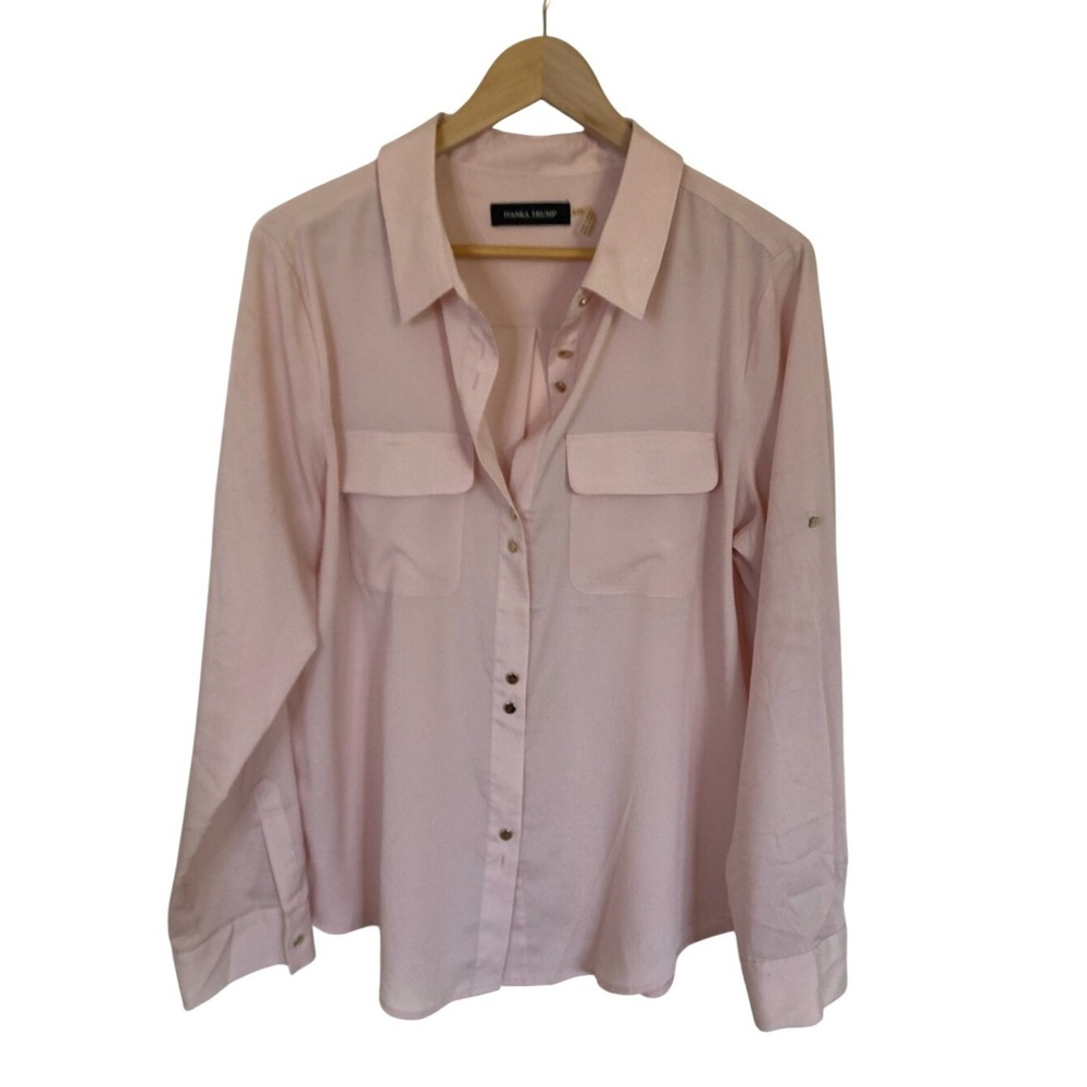 Ivanka Trump Womens Blush Pink Long-Sleeve Button Front Blouse Size XL Office‎